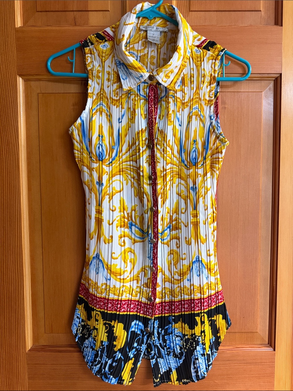 Alberto Makali Sleeveless Printed Collared Top - Yellow & Blue